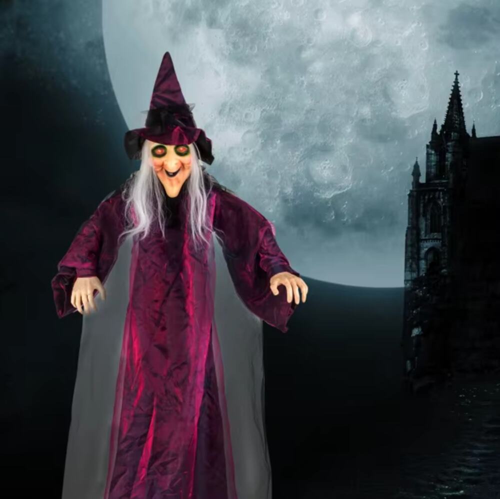 71" Hanging Witch Animatronic Talking Halloween Decoration, Sound Activated